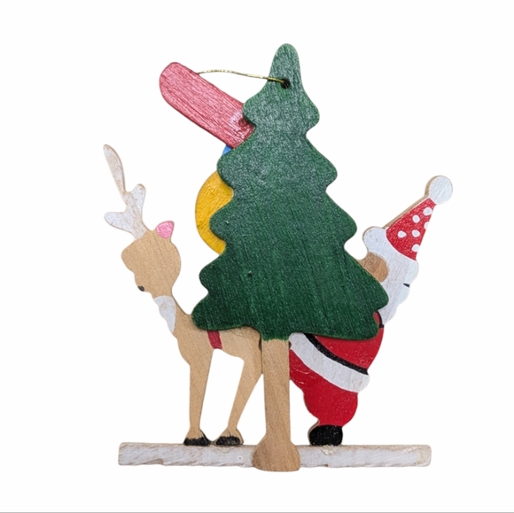 Vintage Schmidt Emgee Playful Santa Reindeer Christmas Ornament Wooden Painted - Picture 6 of 7